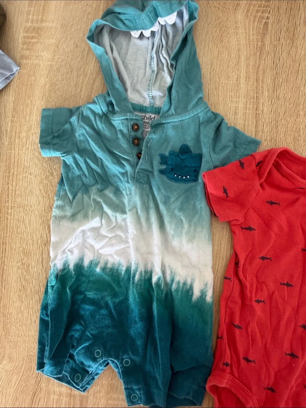 Carter's Red Short-Sleeve Bodysuit with Navy Shark Motif